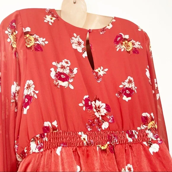 Torrid Burnt Orange Puff Balloon Sleeve Floral Dress Plus Size 30 - Picture 15 of 15